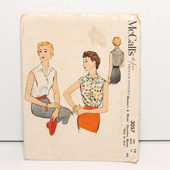 Vintage 50s McCall's 3057 Sleeveless Blouse Pattern Size 14 UNCUT - Picture 1 of 2